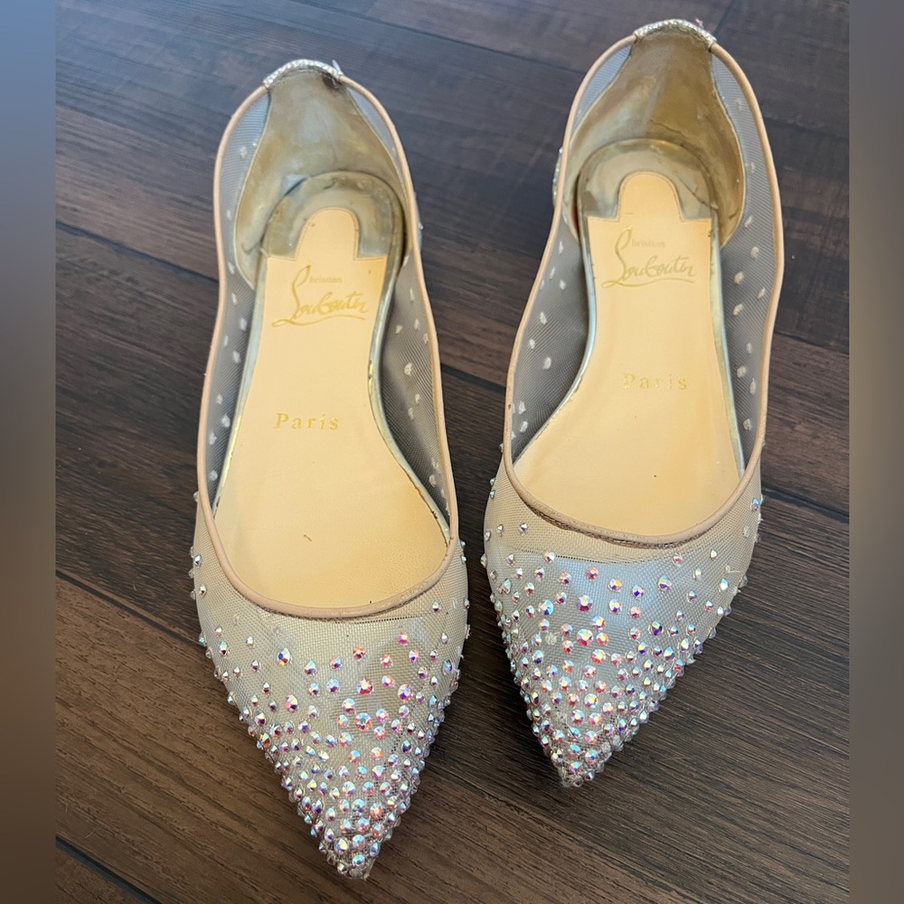 Louboutin Follies Ballerina Slippers Flats Crystals Mesh EU 35